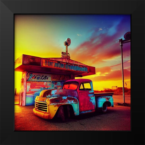 F009 Route 66 Black Modern Wood Framed Art Print by Heere, Ray