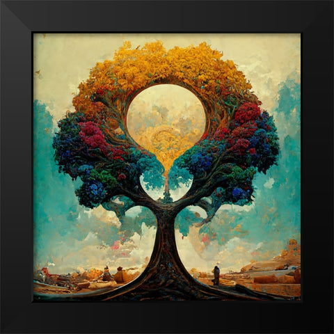 A012 Tree Of Life Black Modern Wood Framed Art Print by Heere, Ray
