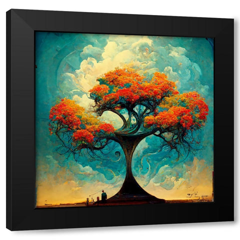 A017 Tree Of Life Black Modern Wood Framed Art Print by Heere, Ray