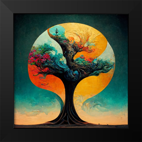 A019 Tree Of Life Black Modern Wood Framed Art Print by Heere, Ray