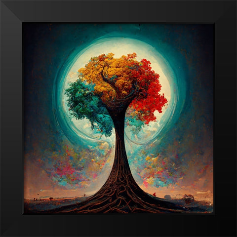 A020 Tree Of Life Black Modern Wood Framed Art Print by Heere, Ray