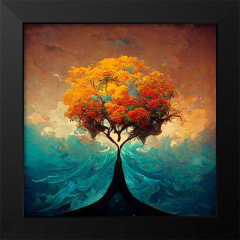 A025 Tree Of Life Black Modern Wood Framed Art Print by Heere, Ray