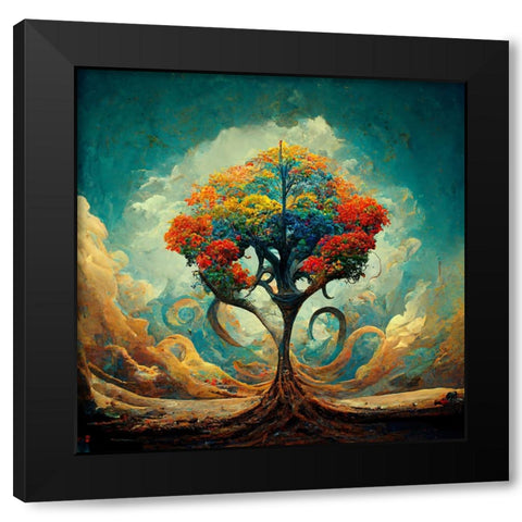 A030 Tree Of Life Black Modern Wood Framed Art Print by Heere, Ray