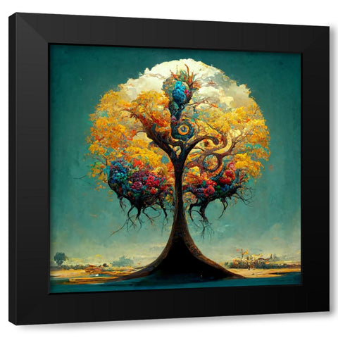 A032 Tree Of Life Black Modern Wood Framed Art Print by Heere, Ray