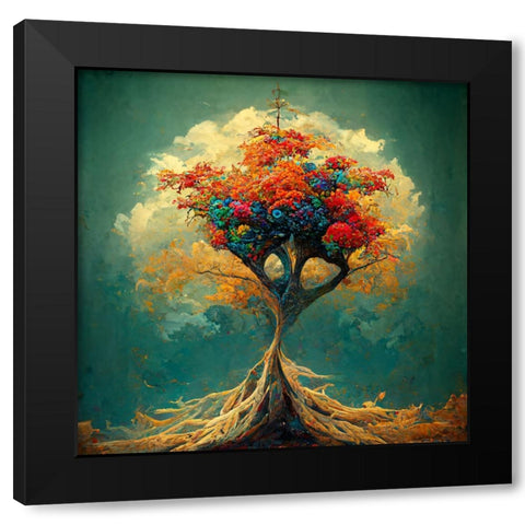 A035 Tree Of Life Black Modern Wood Framed Art Print by Heere, Ray