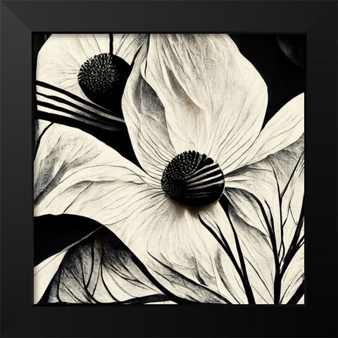 B015 Flowers Black White Black Modern Wood Framed Art Print by Heere, Ray