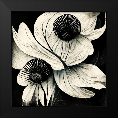 B021 Flowers Black White Black Modern Wood Framed Art Print by Heere, Ray
