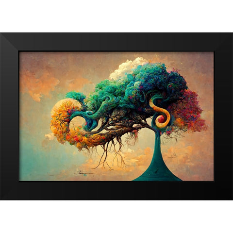 A040 Tree Of Life Black Modern Wood Framed Art Print by Heere, Ray