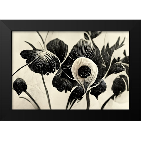 B052 Flowers Black White Black Modern Wood Framed Art Print by Heere, Ray