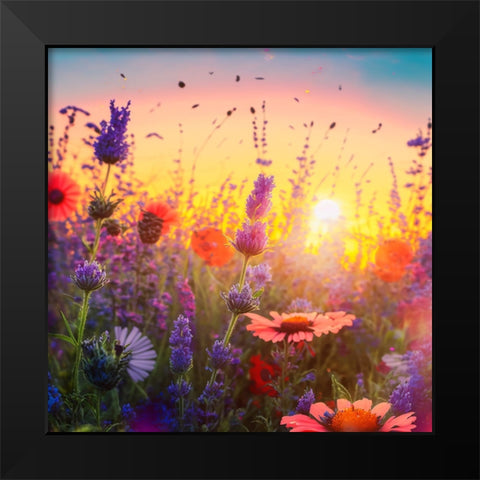 H004 Flowering Fields Black Modern Wood Framed Art Print by Heere, Ray