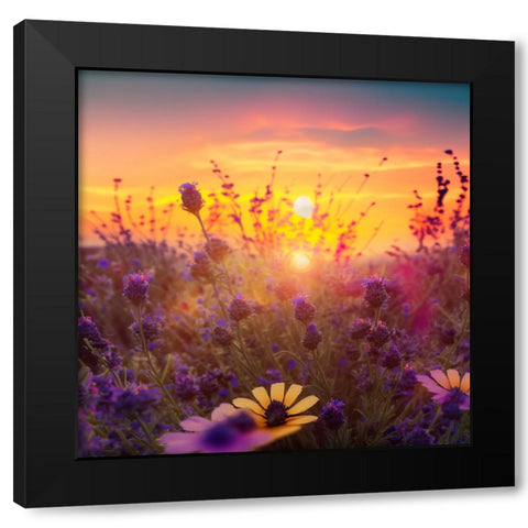 H005 Flowering Fields Black Modern Wood Framed Art Print with Double Matting by Heere, Ray