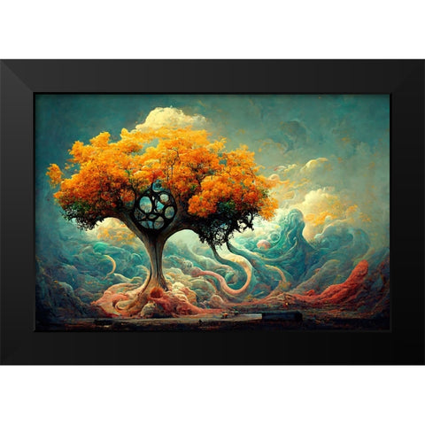 A061 Tree Of Life Black Modern Wood Framed Art Print by Heere, Ray