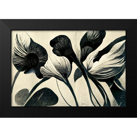 B071 Flowers Black White Black Modern Wood Framed Art Print by Heere, Ray