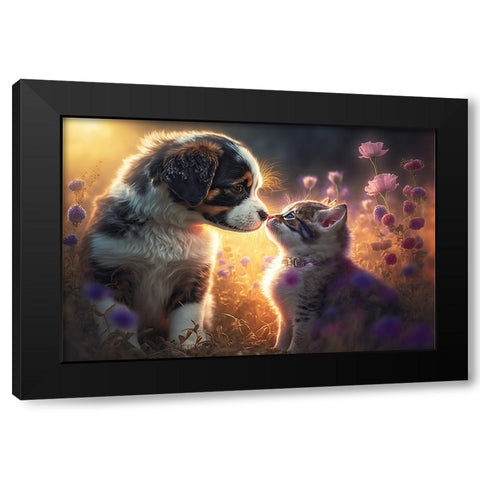 Cats And Dogs 1 Black Modern Wood Framed Art Print with Double Matting by Heere, Ray