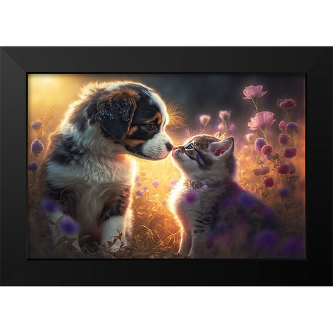 Cats And Dogs 1 Black Modern Wood Framed Art Print by Heere, Ray