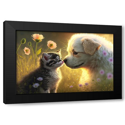 Cats And Dogs 2 Black Modern Wood Framed Art Print by Heere, Ray
