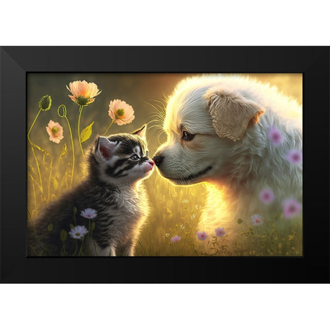 Cats And Dogs 2 Black Modern Wood Framed Art Print by Heere, Ray