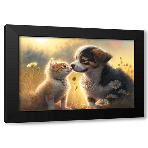 Cats And Dogs 3 Black Modern Wood Framed Art Print by Heere, Ray