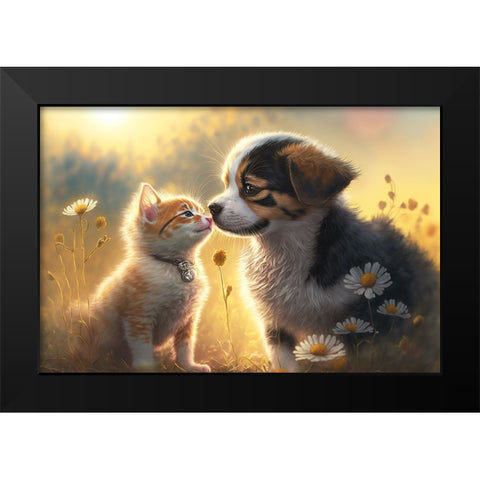 Cats And Dogs 3 Black Modern Wood Framed Art Print by Heere, Ray