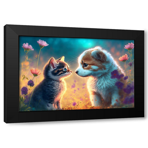 Cats And Dogs 5 Black Modern Wood Framed Art Print with Double Matting by Heere, Ray