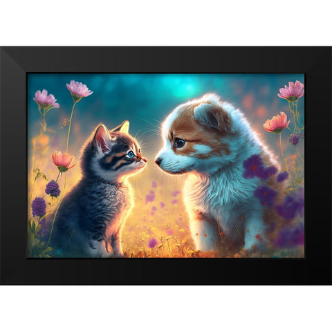 Cats And Dogs 5 Black Modern Wood Framed Art Print by Heere, Ray