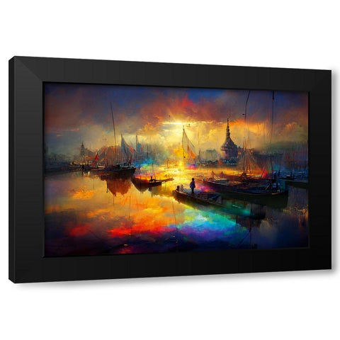 Dutch Cityview Harbour Of Hoorn 2 Black Modern Wood Framed Art Print with Double Matting by Heere, Ray