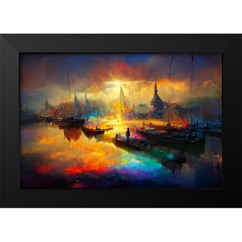 Dutch Cityview Harbour Of Hoorn 2 Black Modern Wood Framed Art Print by Heere, Ray