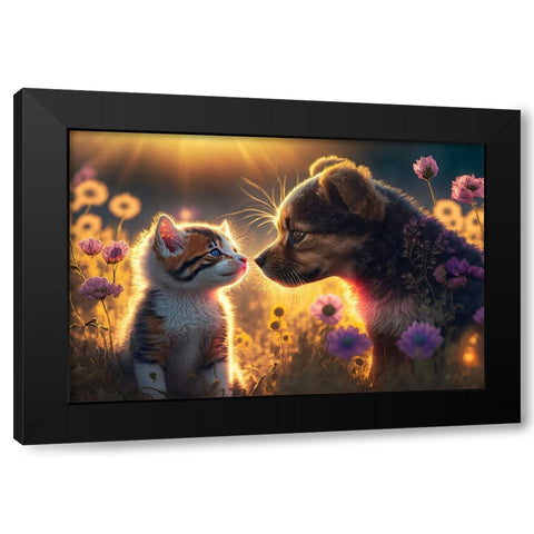 Cats And Dogs 6 Black Modern Wood Framed Art Print by Heere, Ray