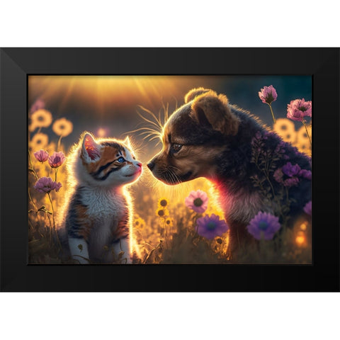 Cats And Dogs 6 Black Modern Wood Framed Art Print by Heere, Ray