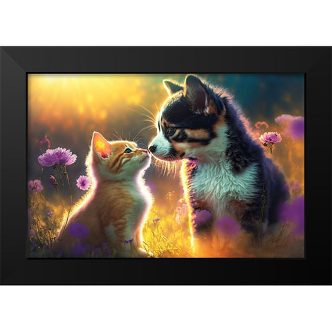 Cats And Dogs 8 Black Modern Wood Framed Art Print by Heere, Ray