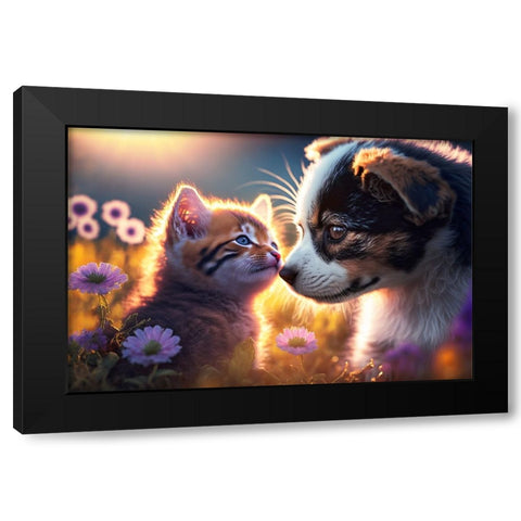 Cats And Dogs 9 Black Modern Wood Framed Art Print by Heere, Ray