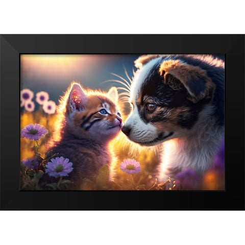 Cats And Dogs 9 Black Modern Wood Framed Art Print by Heere, Ray