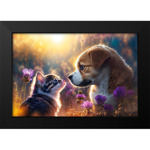 Cats And Dogs 12 Black Modern Wood Framed Art Print by Heere, Ray