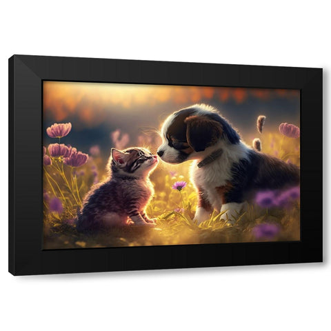 Cats And Dogs 15 Black Modern Wood Framed Art Print by Heere, Ray