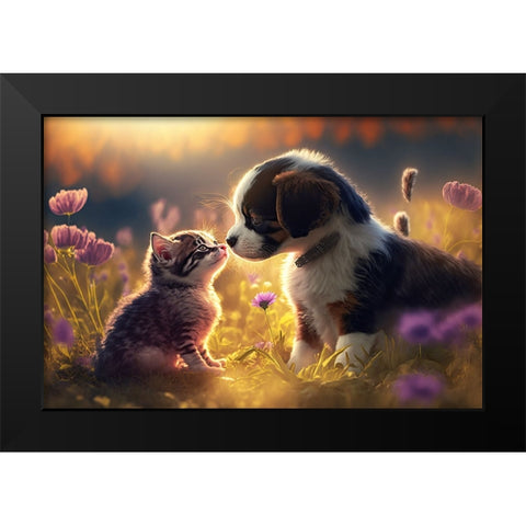Cats And Dogs 15 Black Modern Wood Framed Art Print by Heere, Ray