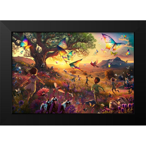 Kite Running 1 Black Modern Wood Framed Art Print by Heere, Ray