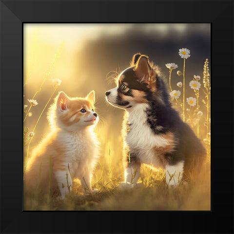 Cats And Dogs 20 Black Modern Wood Framed Art Print by Heere, Ray