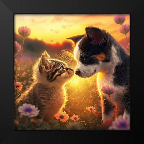 Cats And Dogs 27 Black Modern Wood Framed Art Print by Heere, Ray