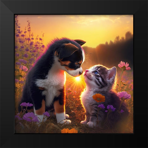 Cats And Dogs 28 Black Modern Wood Framed Art Print by Heere, Ray