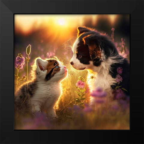 Cats And Dogs 29 Black Modern Wood Framed Art Print by Heere, Ray