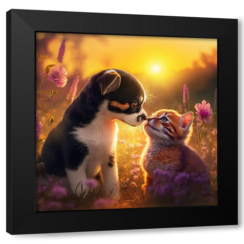 Cats And Dogs 31 Black Modern Wood Framed Art Print with Double Matting by Heere, Ray