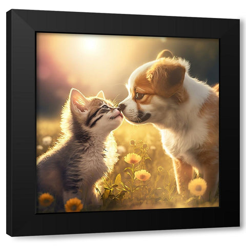 Cats And Dogs 33 Black Modern Wood Framed Art Print by Heere, Ray