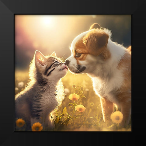 Cats And Dogs 33 Black Modern Wood Framed Art Print by Heere, Ray