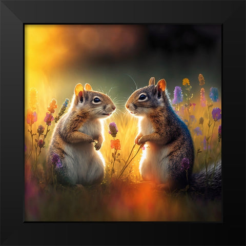 Woodland Animals 40 Black Modern Wood Framed Art Print by Heere, Ray