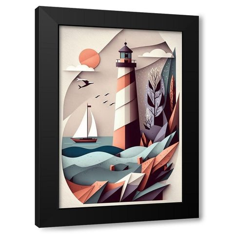 Mid Century Coastal Scenes 31 Black Modern Wood Framed Art Print with Double Matting by Heere, Ray