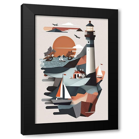 Mid Century Coastal Scenes 35 Black Modern Wood Framed Art Print with Double Matting by Heere, Ray