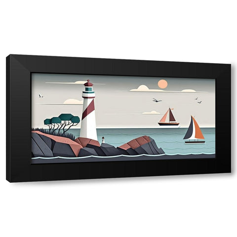 Mid Century Coastal Scenes 37 Black Modern Wood Framed Art Print with Double Matting by Heere, Ray