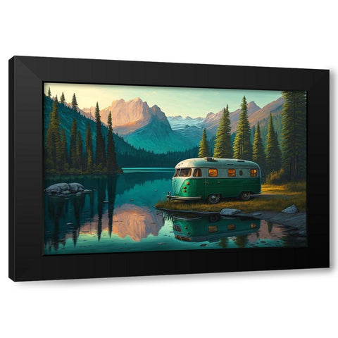 Camper On The Lake 2 Black Modern Wood Framed Art Print by Heere, Ray