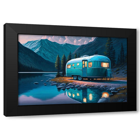 Camper On The Lake 3 Black Modern Wood Framed Art Print with Double Matting by Heere, Ray