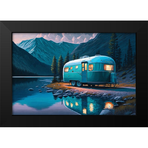 Camper On The Lake 3 Black Modern Wood Framed Art Print by Heere, Ray